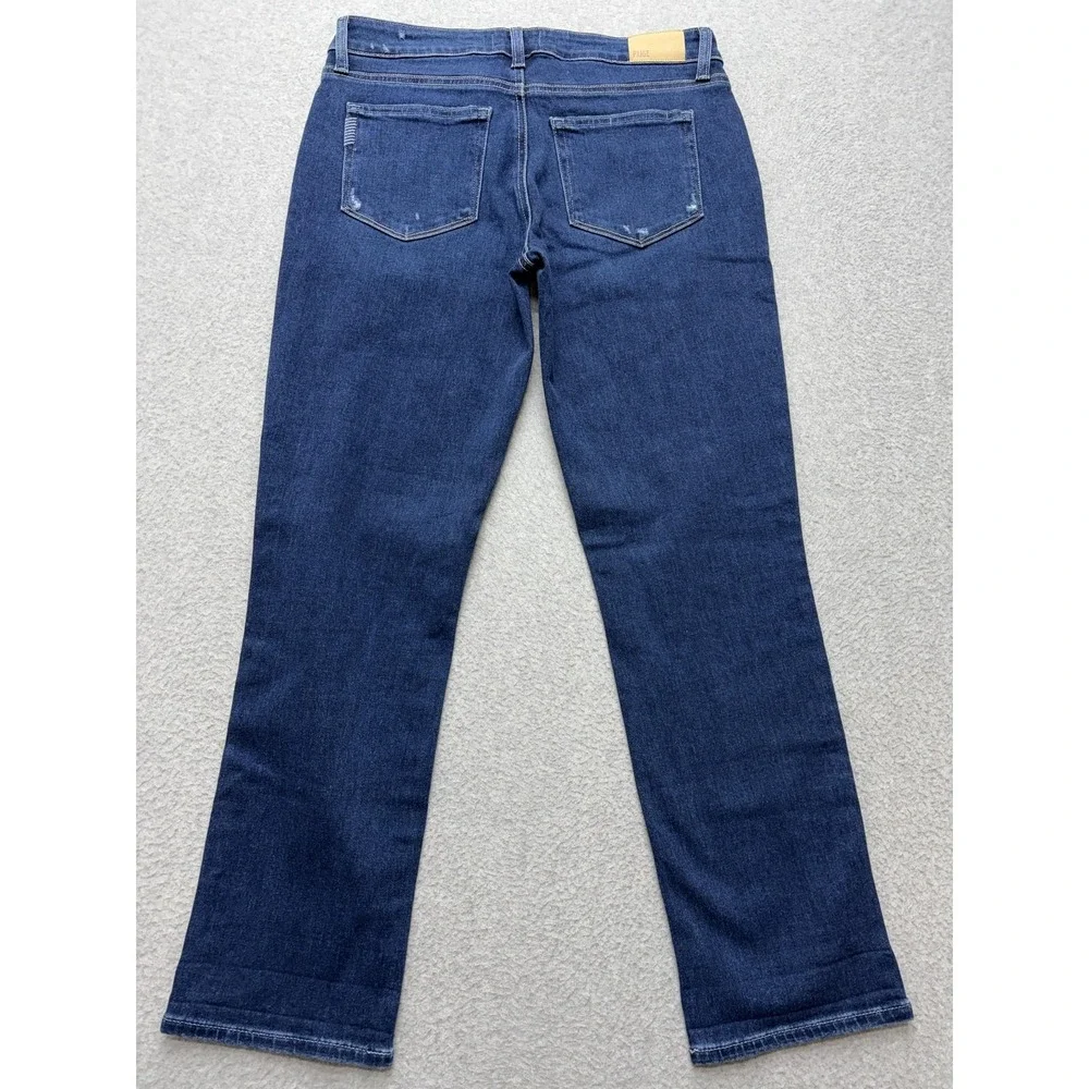 Paige Brigitte Straight Jeans Womens 27 Blue Dark Wash‎ Mid Rise Distressed